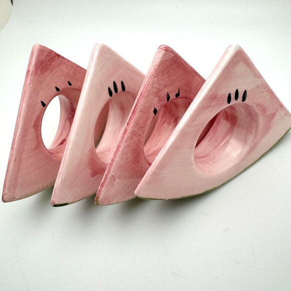 Vintage Watermelon Slice Ceramic Napkin Rings Set Of 4 Hand-Painted Fun & Quirky - Picture 4 of 4
